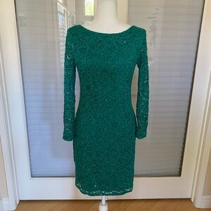 Marina Emerald Green Sequined Lace Dress